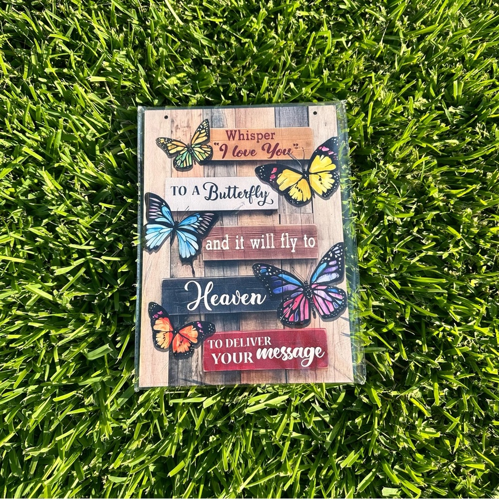 Whisper “I love you” to a butterfly message wooden plaque